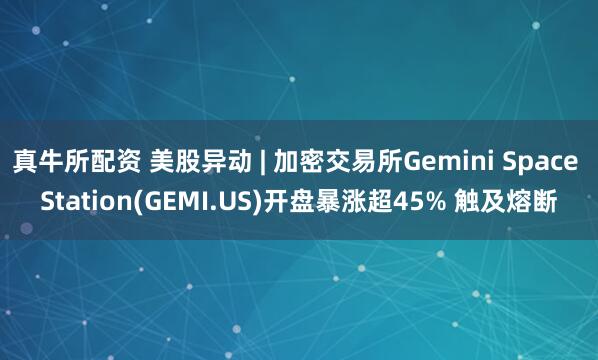真牛所配资 美股异动 | 加密交易所Gemini Space Station(GEMI.US)开盘暴涨超45% 触及熔断